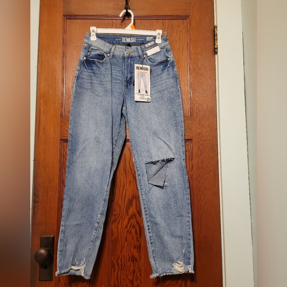 Rewash Women's Distressed Light Blue Straight Leg Jeans